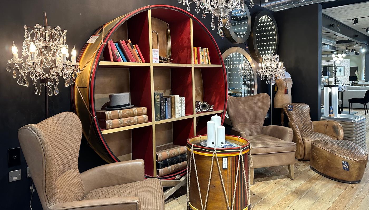 Timothy Oulton Guildford showroom regimental drum