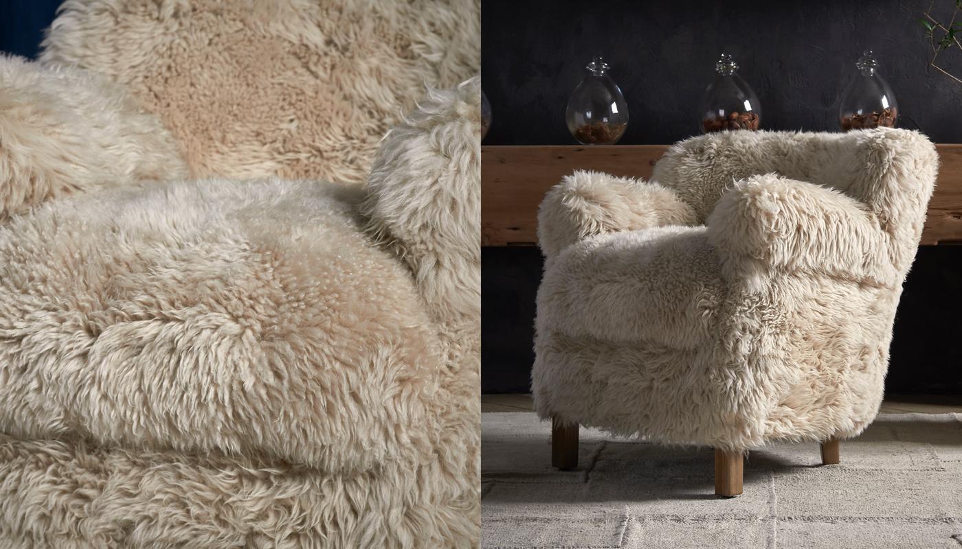 Alrae armchair in Yeti beige sheepskin