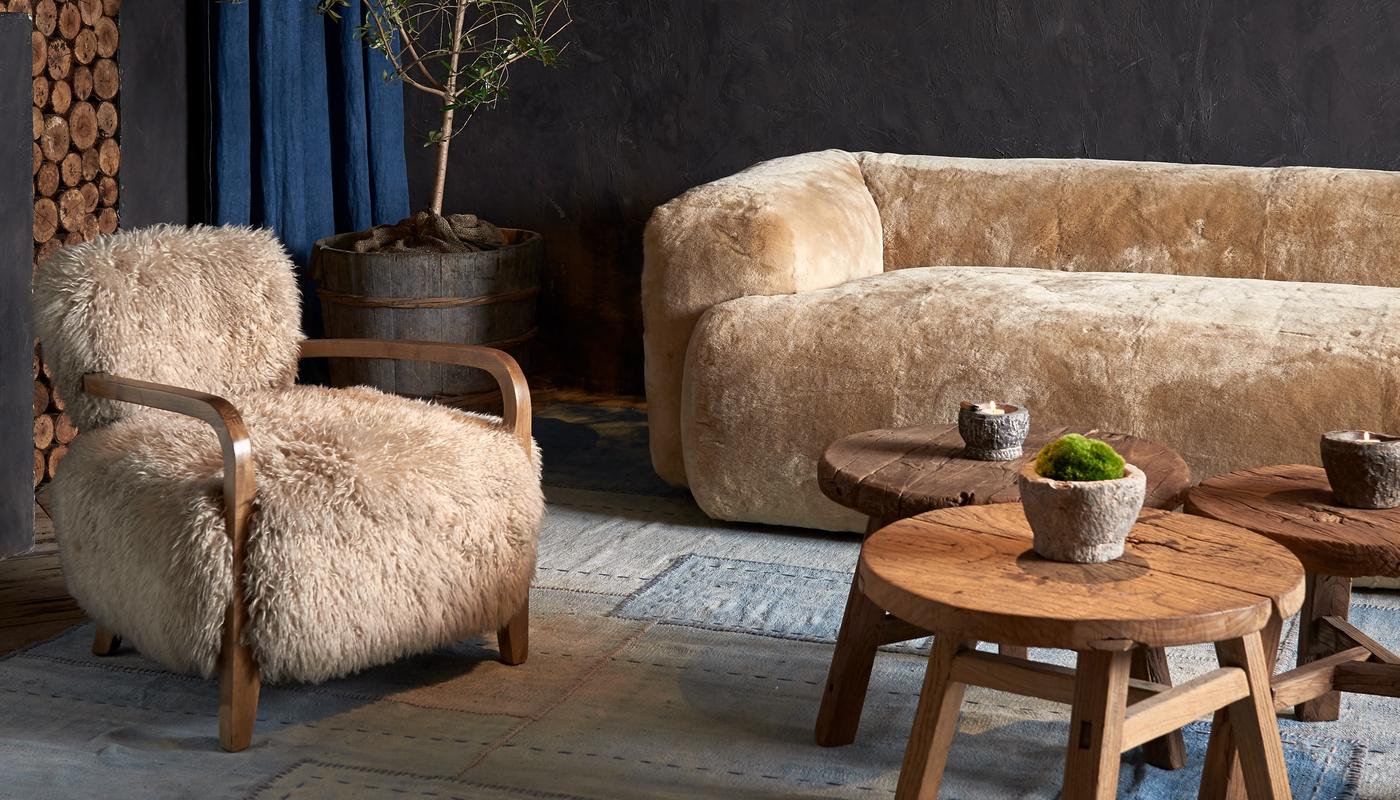 Cabana armchair in Yeti beige sheepskin