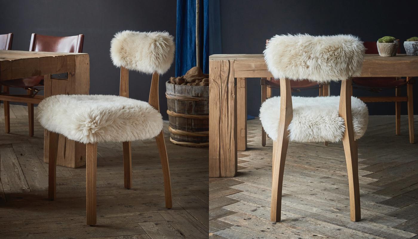 Cabin dining chair in yeti White sheepskin
