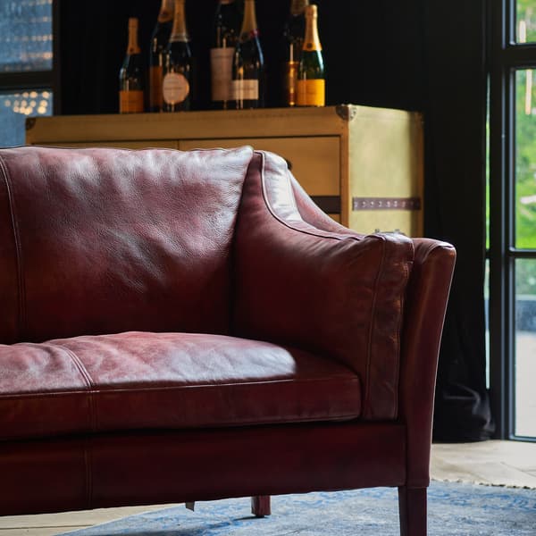 Reggio Sofa in Vagabond Red cropped close up view