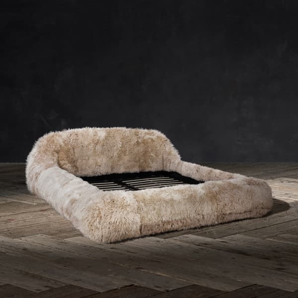 Argali Bed Frame in Yeti Beige displayed without mattress 
