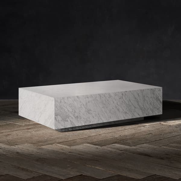 Marble Floating Coffee Table in Marble White Honed side angle view