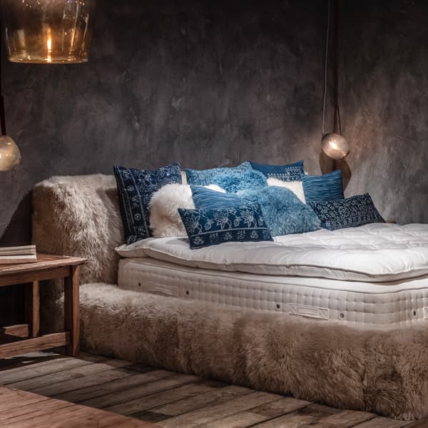 Ovis Bed Frame in Yeti Beige side angle view