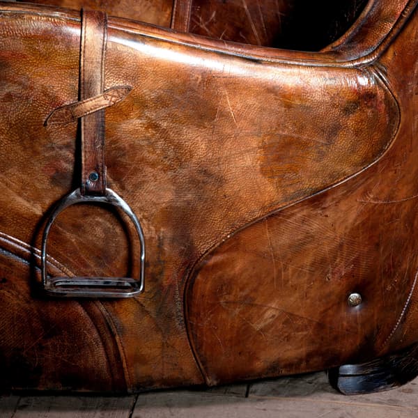 Saddle armchair close up image of stirrup