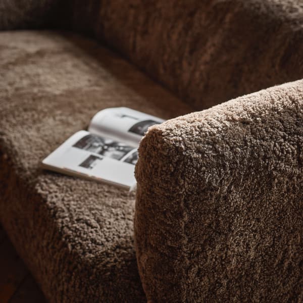 Faroe Sofa in Shearling Smoke close up arm detail image 