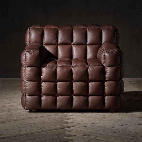 Puffy Chair in Brown Nappa leather front view