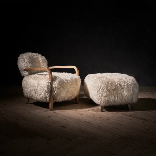 Cabana Sheepskin Chair in Yeti Beige with matching sheepskin footstool