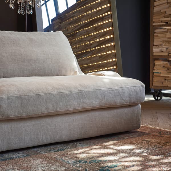 Antwerp Sofa close up image of Weathered Linen Sand fabric