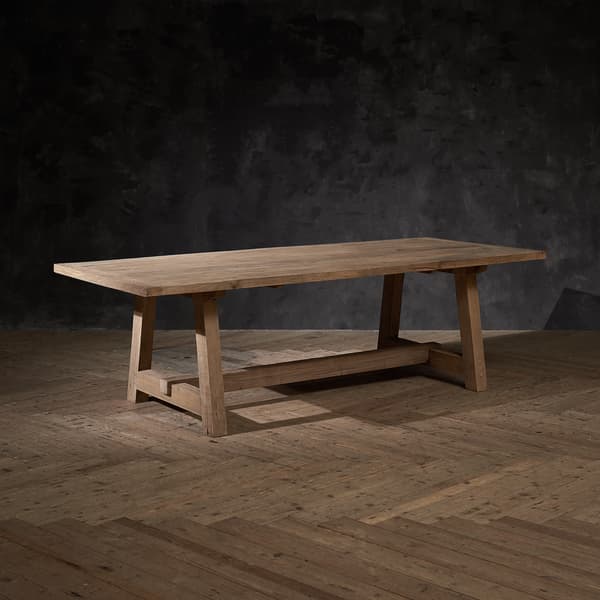 Bridge dining table in oak side angle view