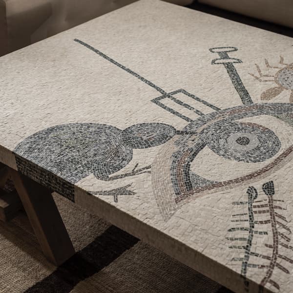 A frame mosaic coffee table close up of eye detail 