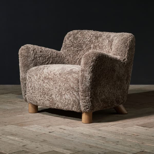 Ryeland Chair in Shearling Smoke side angle view