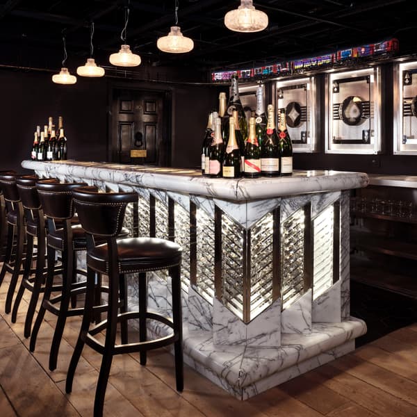 Angeles Barstools with black wood featured at bar counter