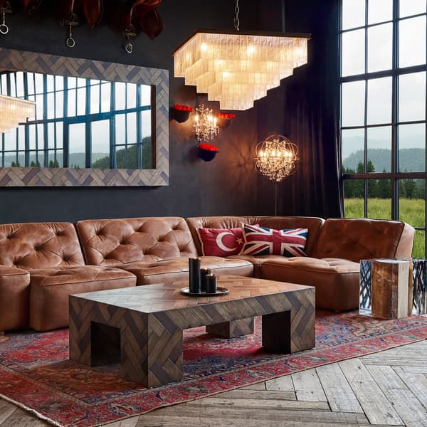 Shabby Tufted Sectional Sofa in Buff Burnished 