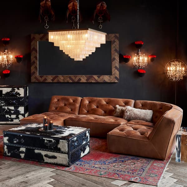 Shabby Tufted Sectional Sofa in living room setting