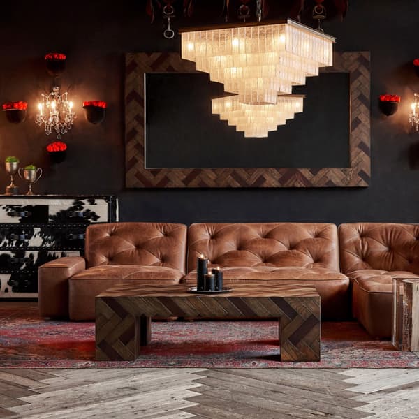 shabby tufted sectional sofa front view