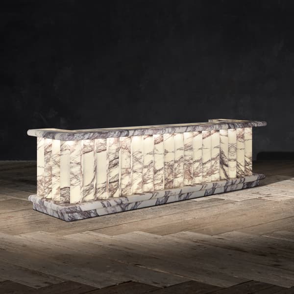 Marble reception counter or bar with striped marble blocks