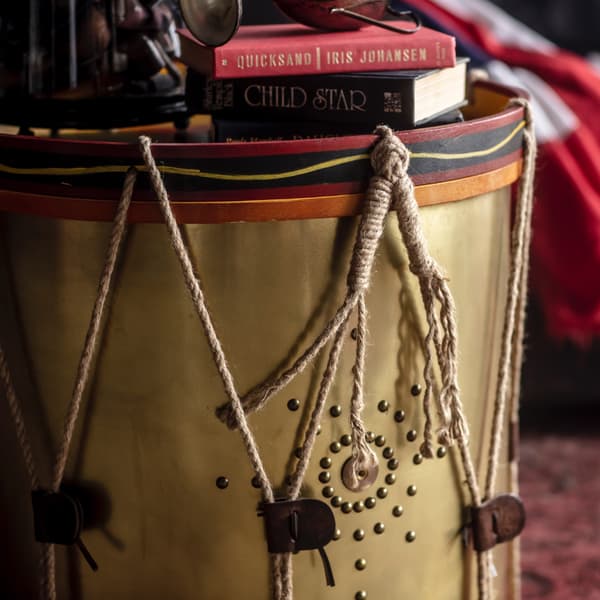 Regimental side table close up view