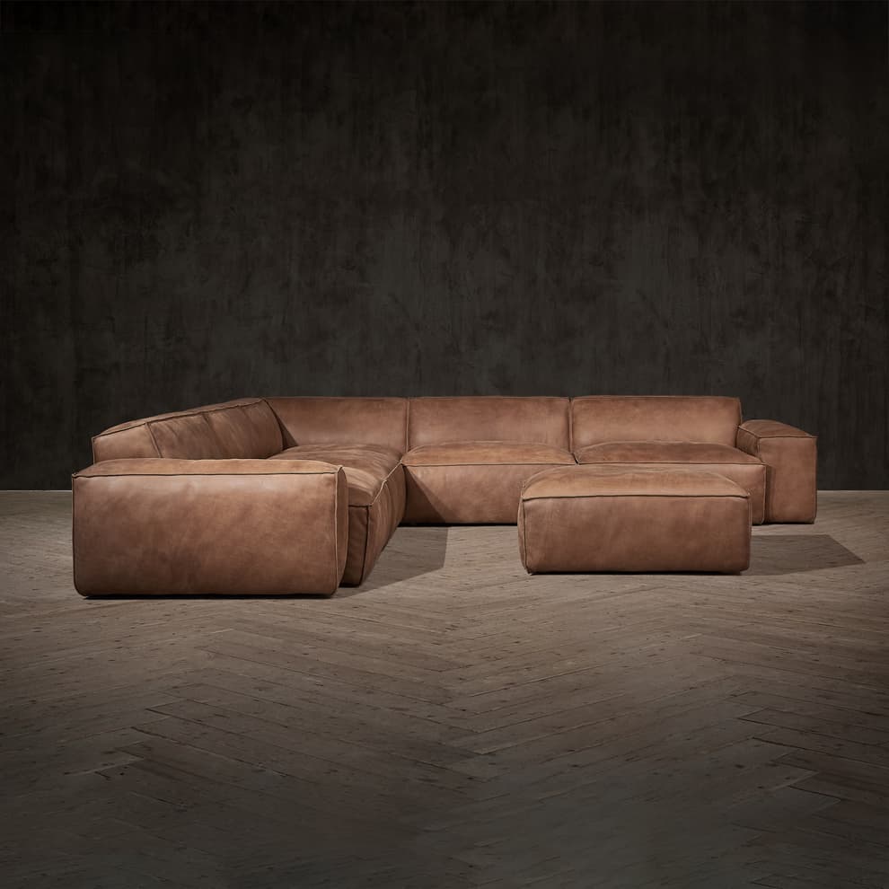 Nirvana Large Sectional Sofa in Safari Nutmeg Leather Material 