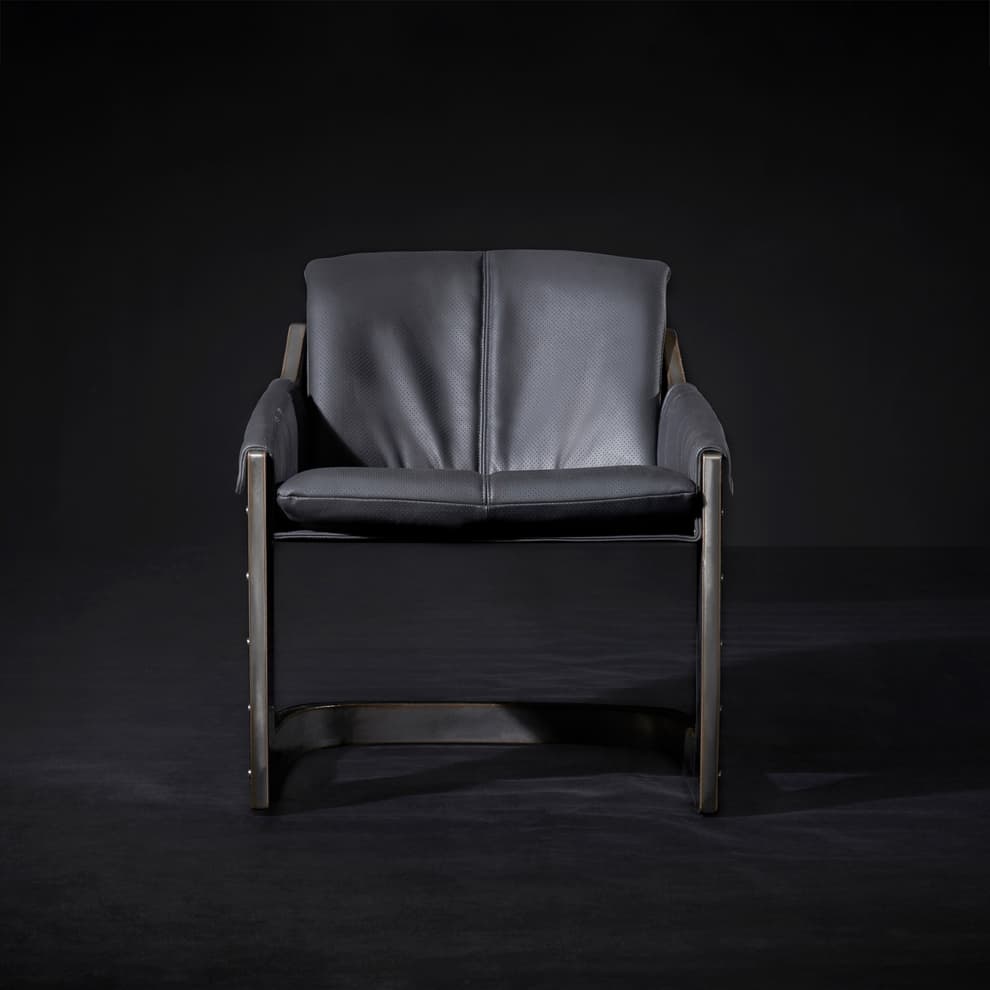 Grand Prix Armchair in Perforated Road Racer Carbon & Raw Steel
