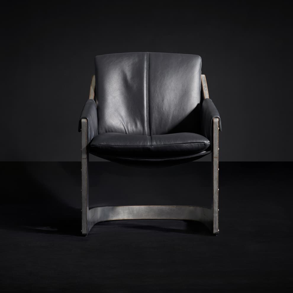 Grand Prix Armchair in Perforated Road Racer Carbon & Raw Steel