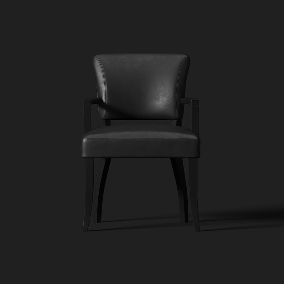 Mimi Stud chair with arms in Safari leather front view