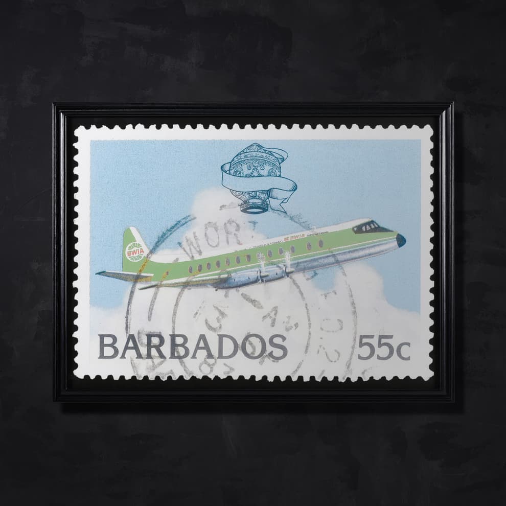 barbados plane stamp wallart detail 2