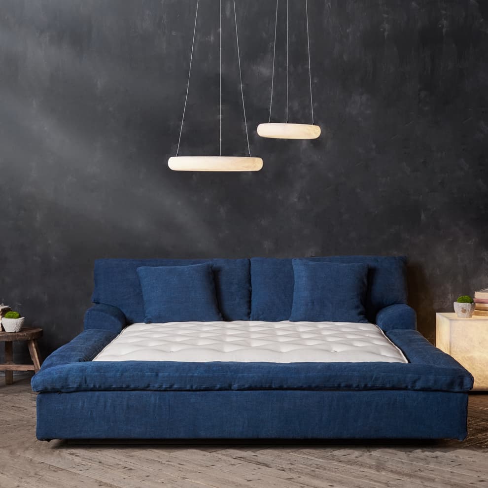 Realm Bed Fram in Sol Linen Bluebell