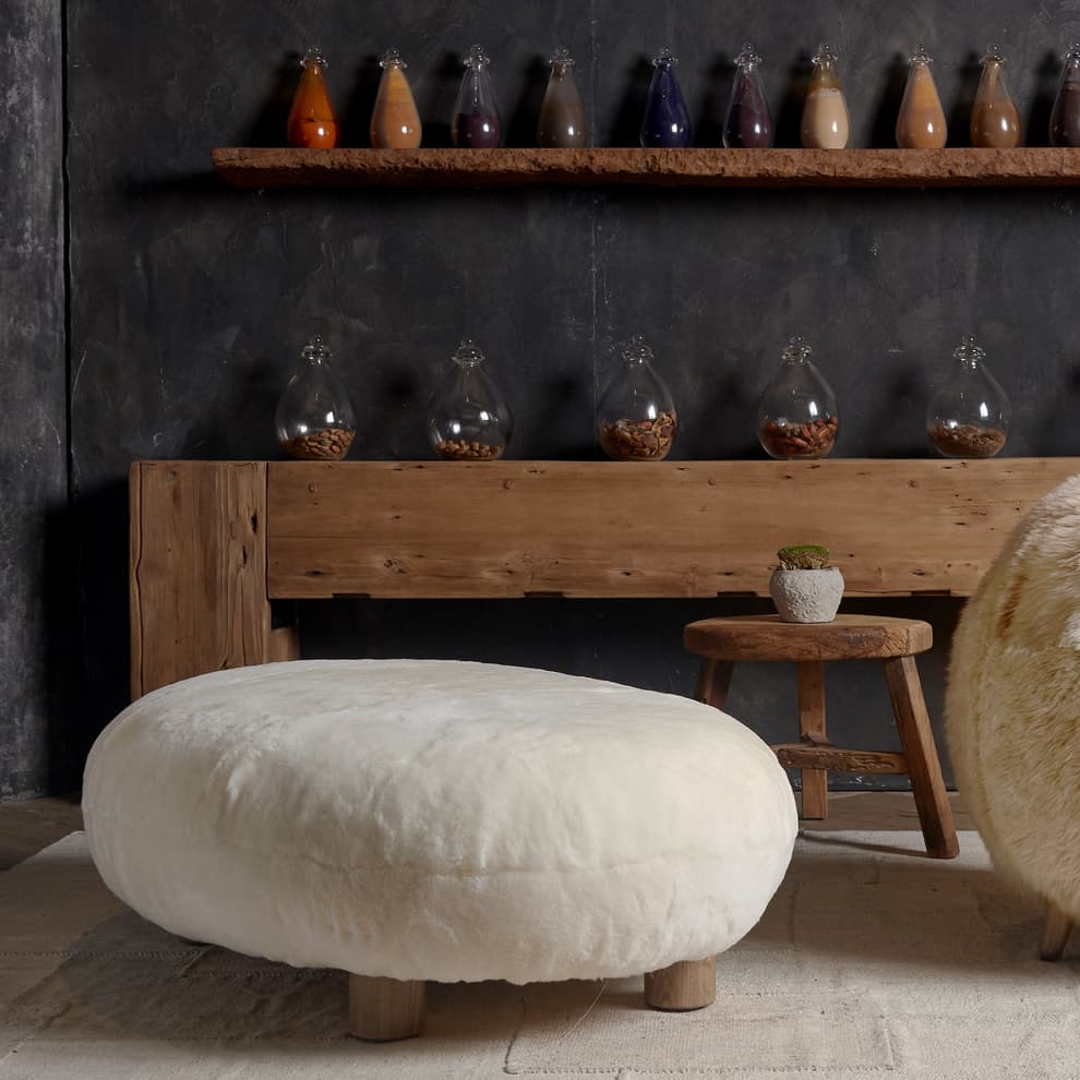 Sivan Footstool in Baabaa Snow in room setting