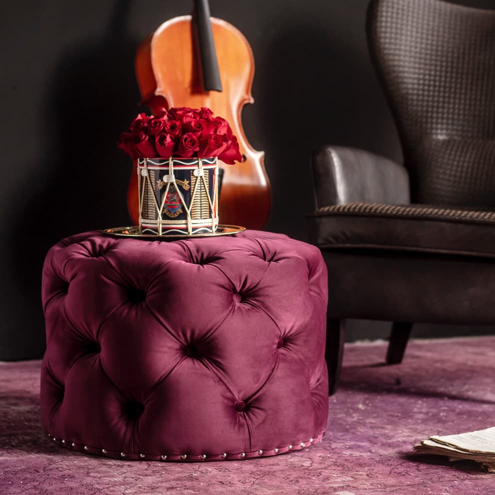 Lord Digsby Round Footstool in Revival Velvet Ruby