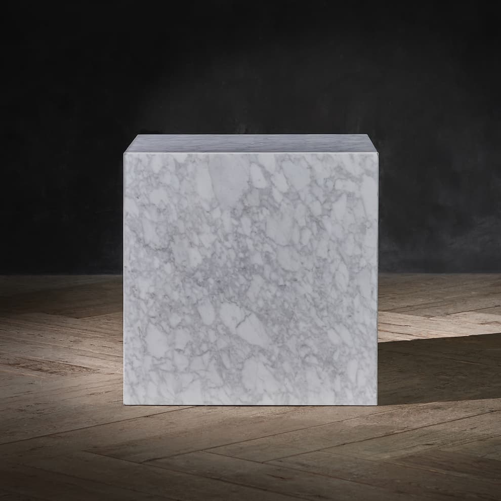 Marble Cube Side Table in Marble White Polished