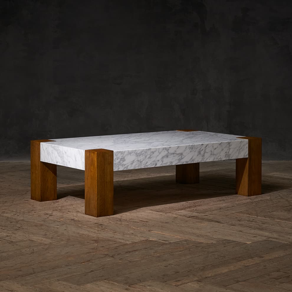 Junction Coffee Table in Marble White Honed & Chestnut